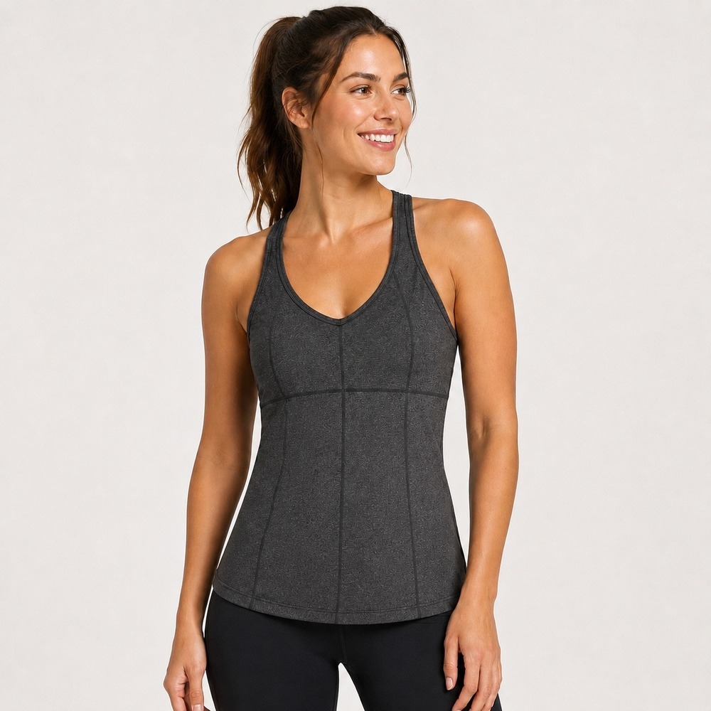 Athleta Womens Tank Top Gray Strappy Racerback Shelf Bra Activewear Yoga L